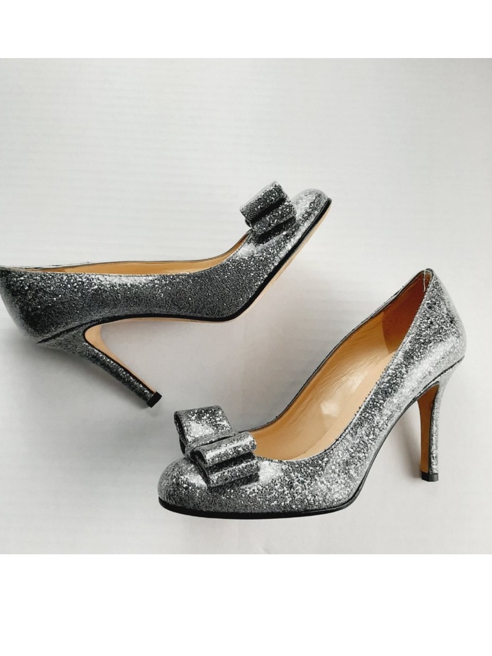 Kate Spade Krysta Silver Glitter Bow Heels 8